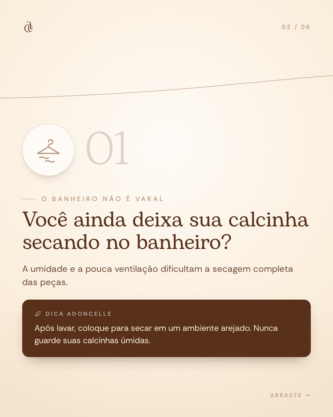 Segundo card do carrossel Adoncelle sobre cuidados com peças íntimas