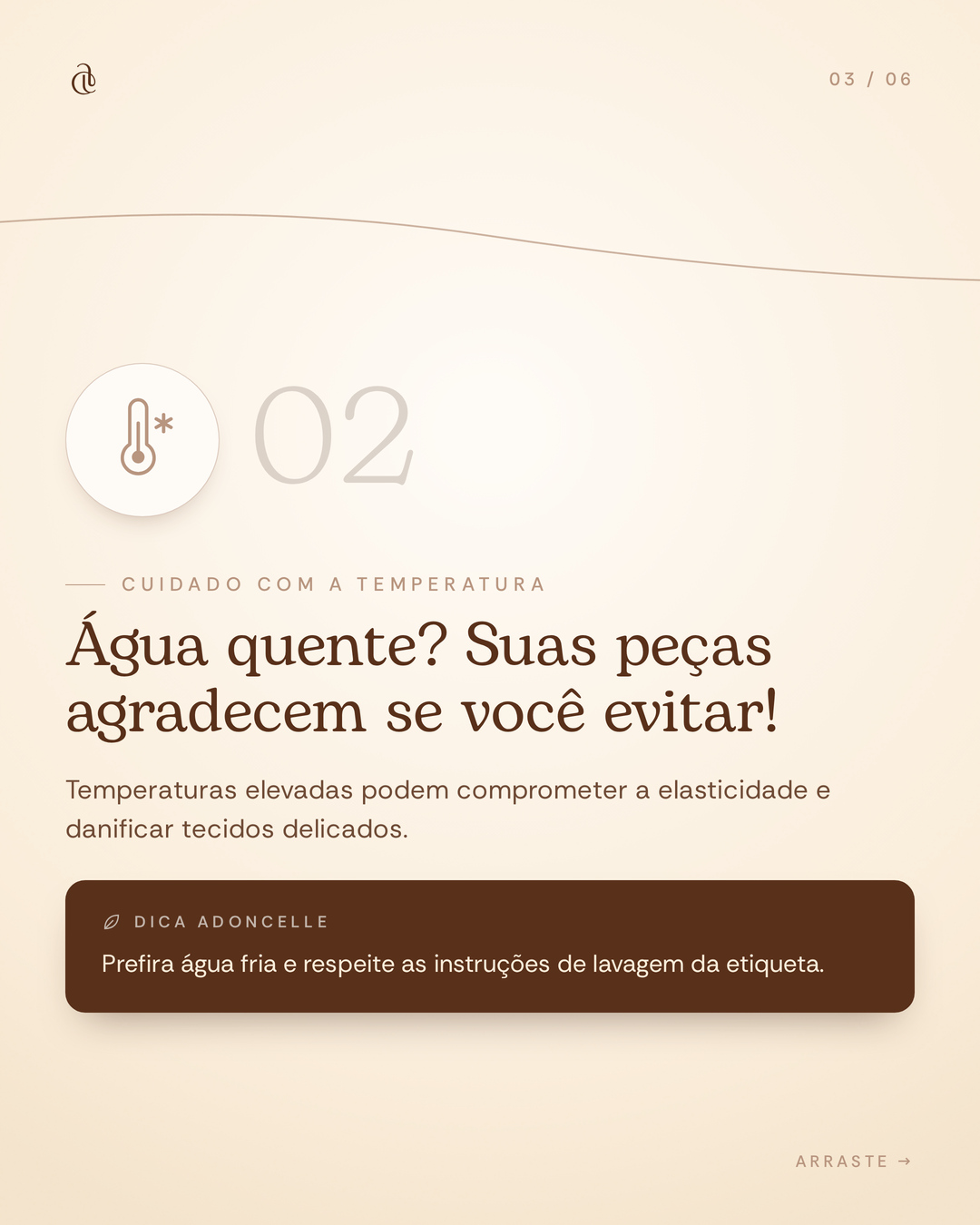 Terceiro card do carrossel Adoncelle sobre cuidados com peças íntimas