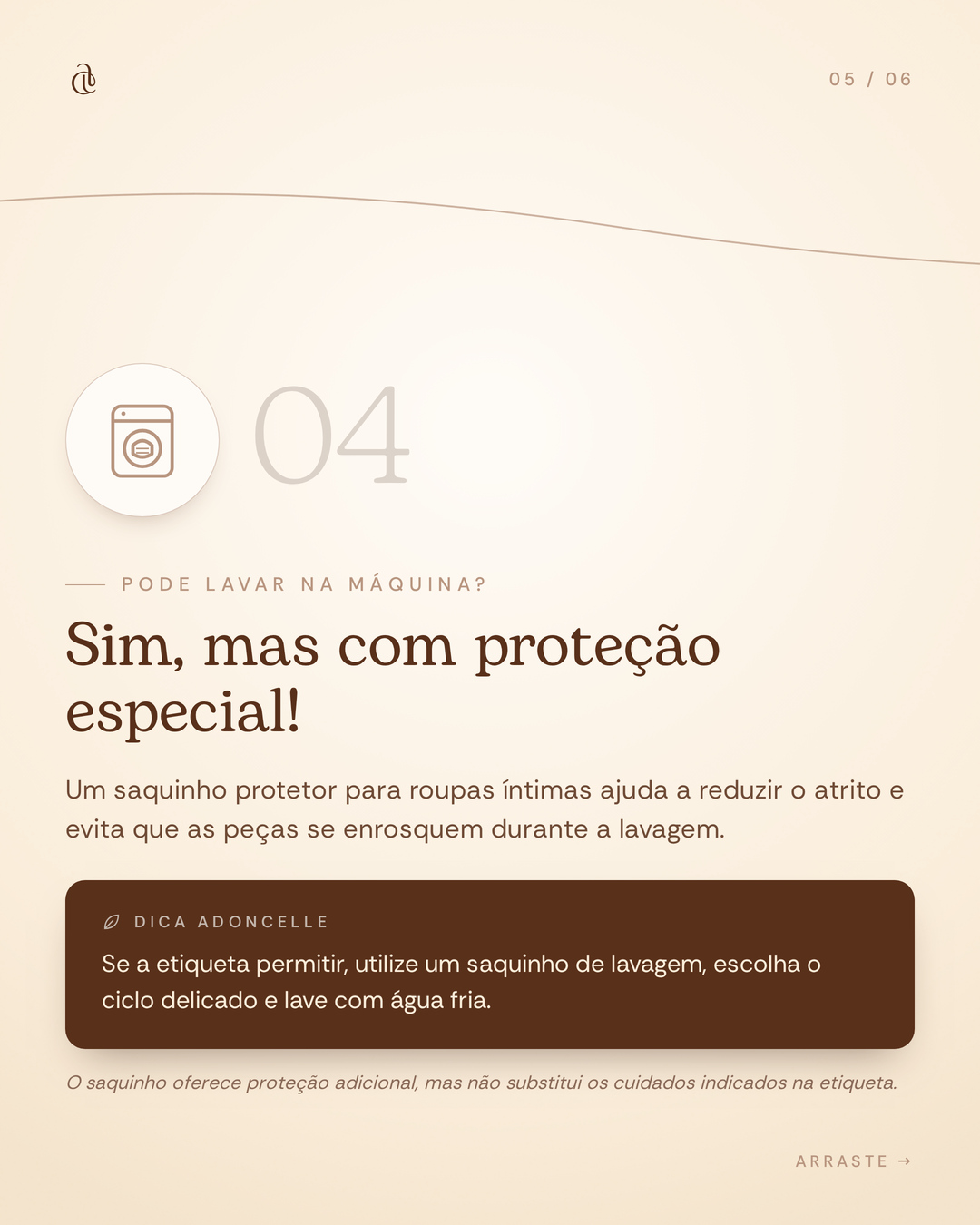 Quinto card do carrossel Adoncelle sobre cuidados com peças íntimas